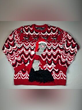 Men’s Ugly Funny Christmas Sweater Ostrich Red White Holiday Knit Pom Accent